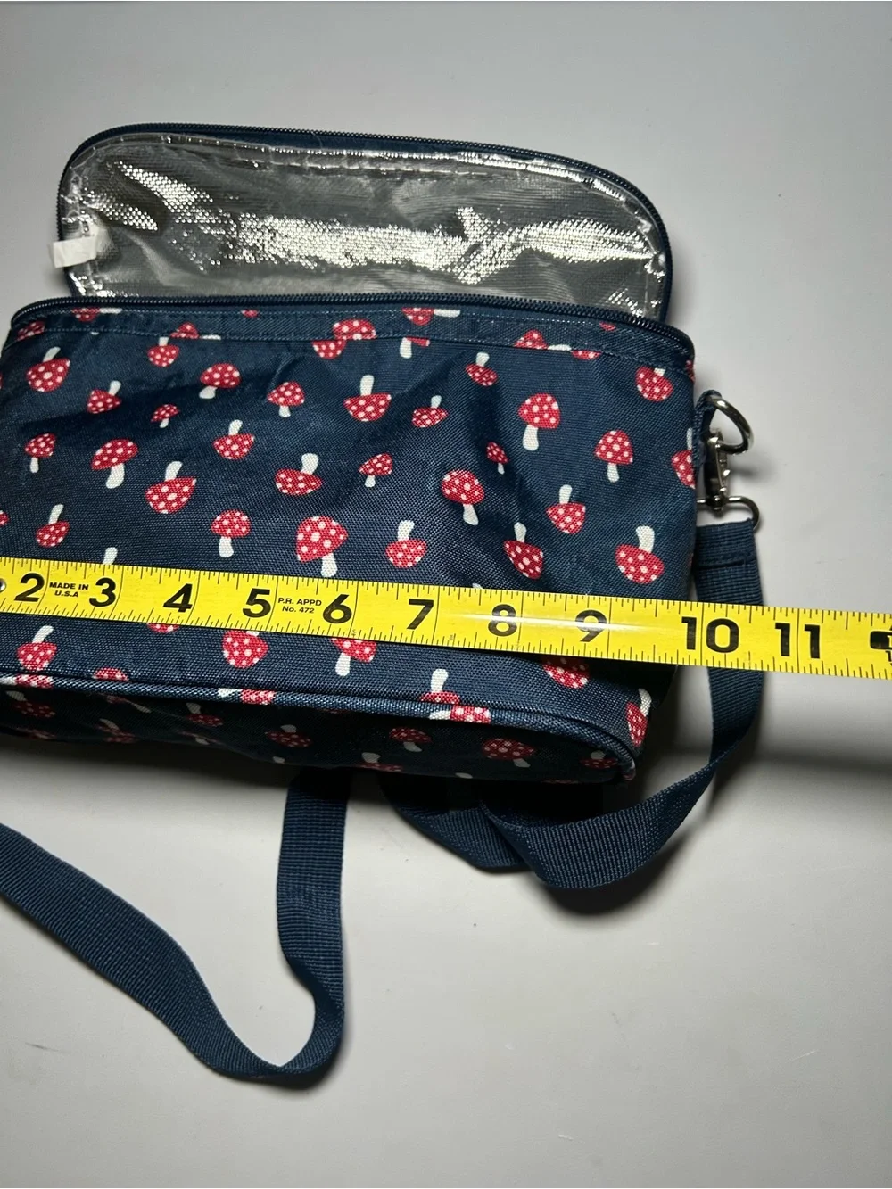 Navy Mushroom Print Insulated Crossbody Lunch Bag Casual Women's Shoulder Bag
